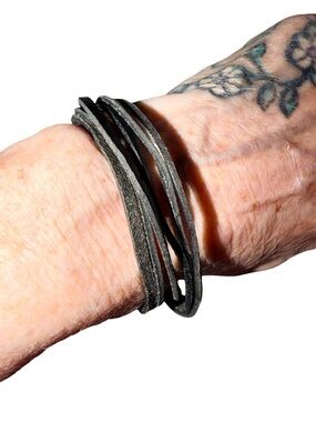 UNISEX Multi-Strand BLACK Leather Wrap Bracelet/necklace w/magnetic closure